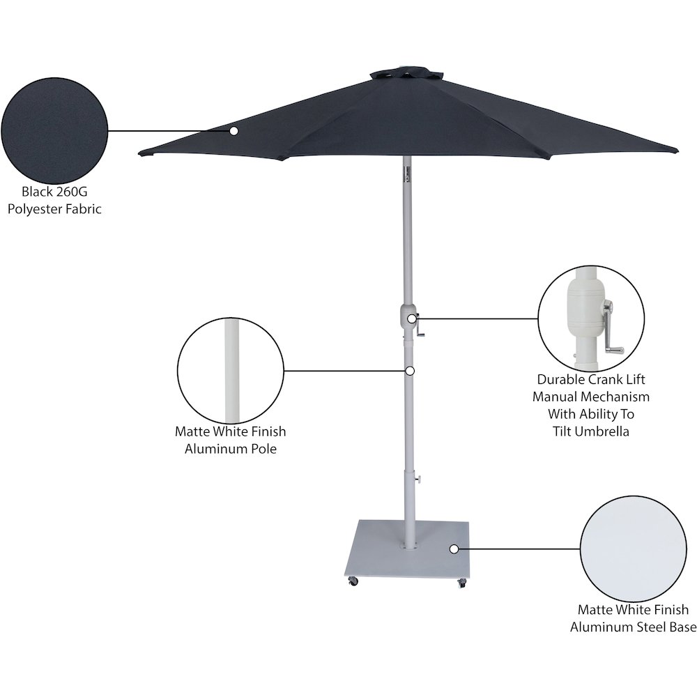 Fiji Black Fabric / Matte White Aluminum Patio Umbrella with Base Sets. Picture 19