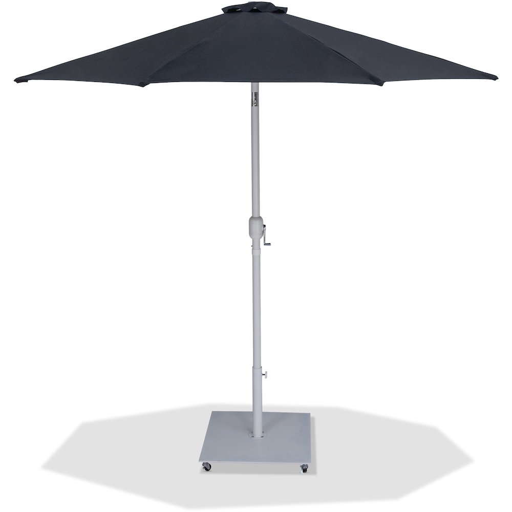 Fiji Black Fabric / Matte White Aluminum Patio Umbrella with Base Sets. Picture 1