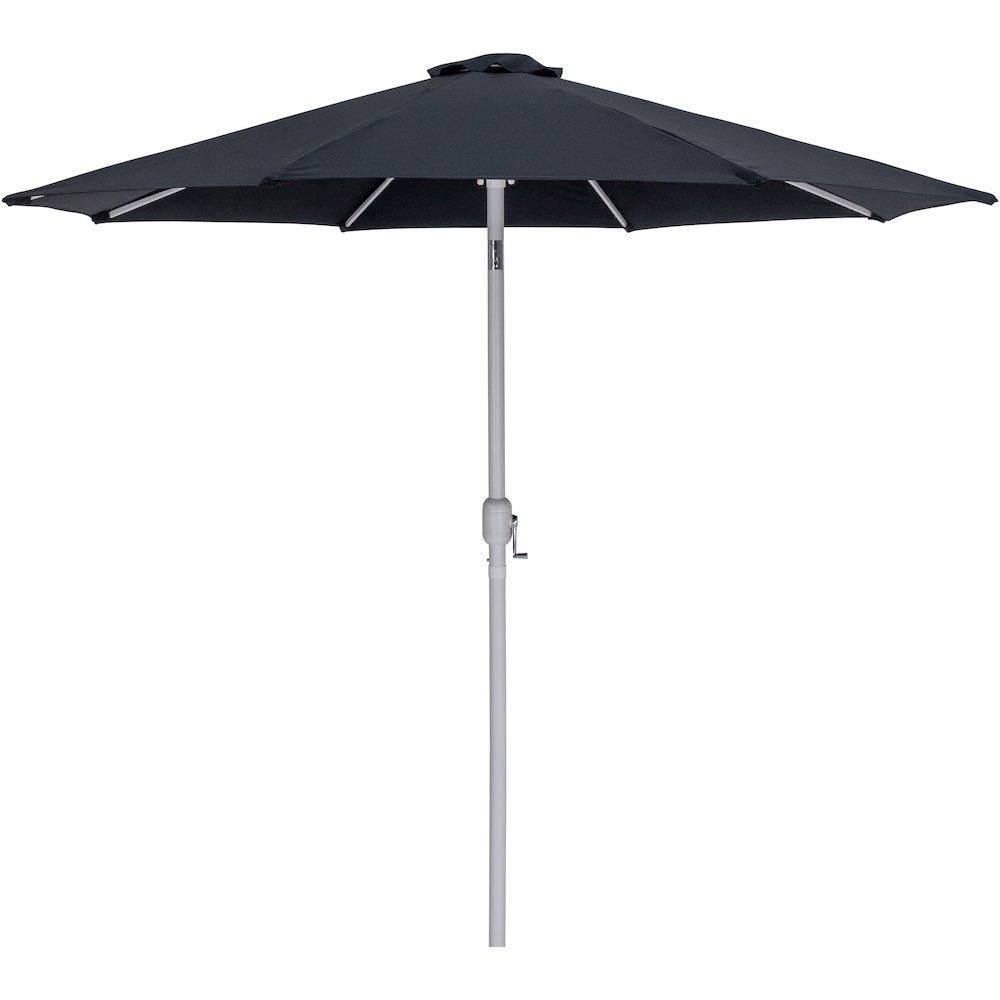 Fiji Black Fabric / Matte White Aluminum Patio Umbrella with Base Sets. Picture 2