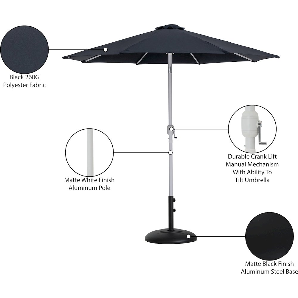 Fiji Black Fabric / Matte Black Aluminum Patio Umbrella with Base Sets. Picture 16