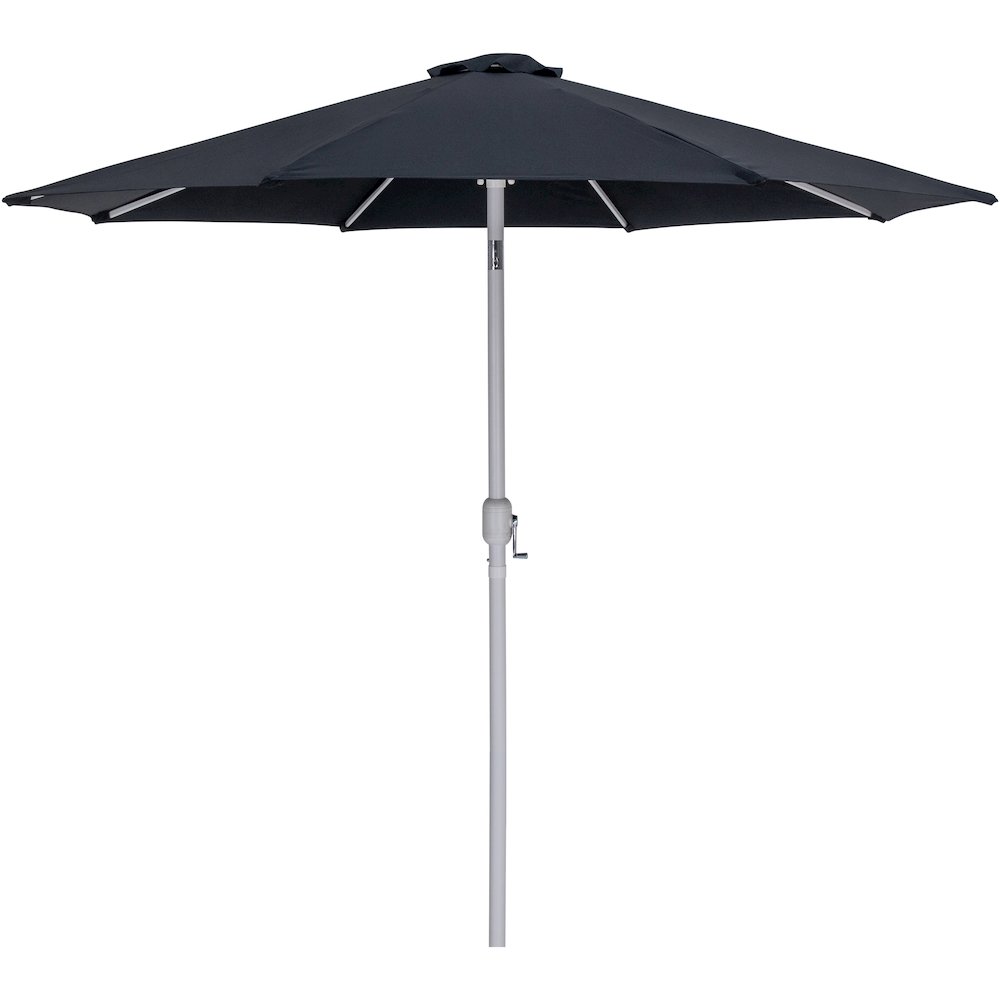 Fiji Black Fabric / Matte Black Aluminum Patio Umbrella with Base Sets. Picture 2