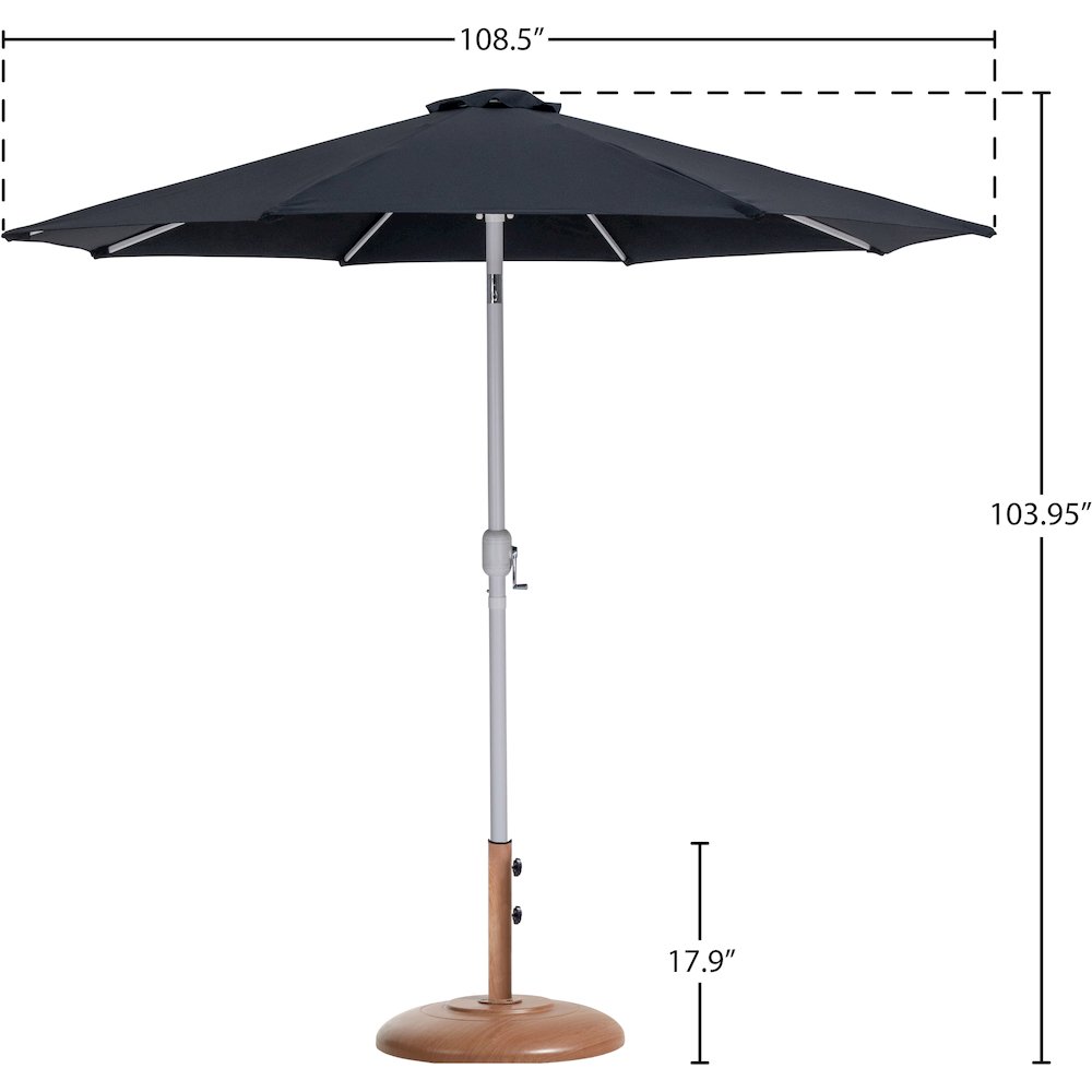 Fiji Black Fabric / Teak Aluminum Patio Umbrella with Base Sets. Picture 15