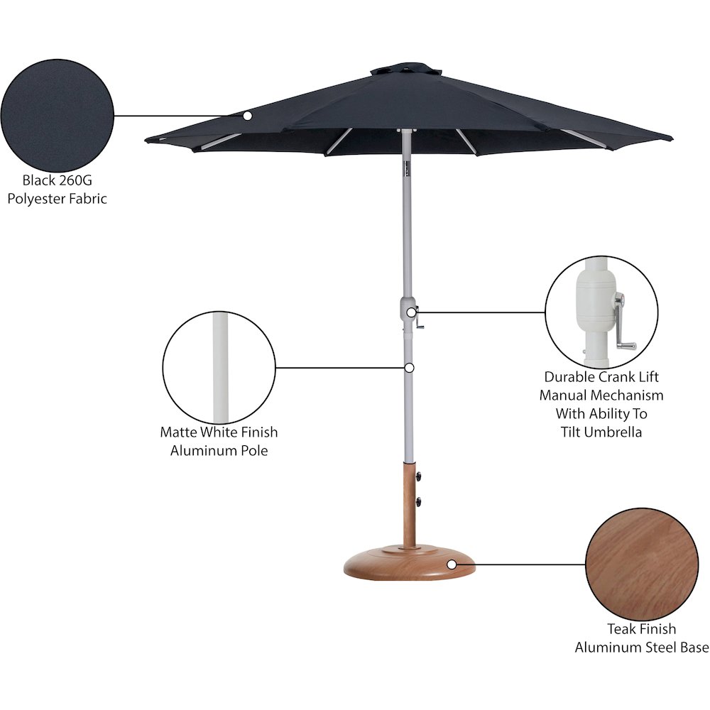 Fiji Black Fabric / Teak Aluminum Patio Umbrella with Base Sets. Picture 16