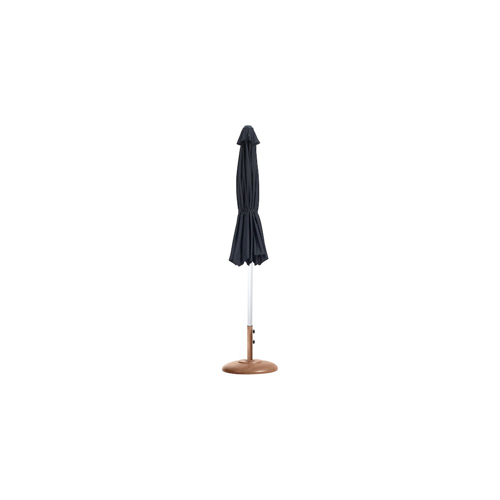 Fiji Black Fabric / Teak Aluminum Patio Umbrella with Base Sets. Picture 10