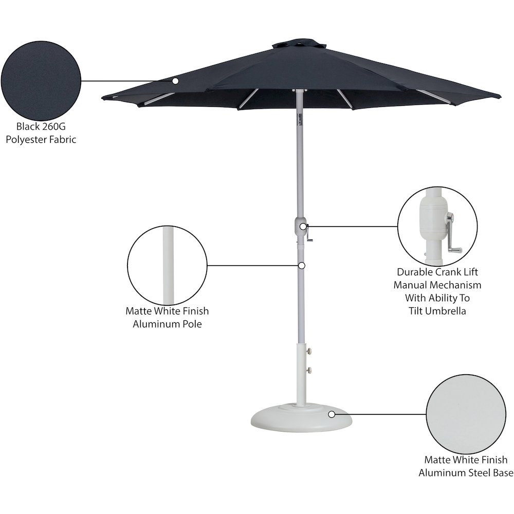 Fiji Black Fabric / Matte White Aluminum Patio Umbrella with Base Sets. Picture 16