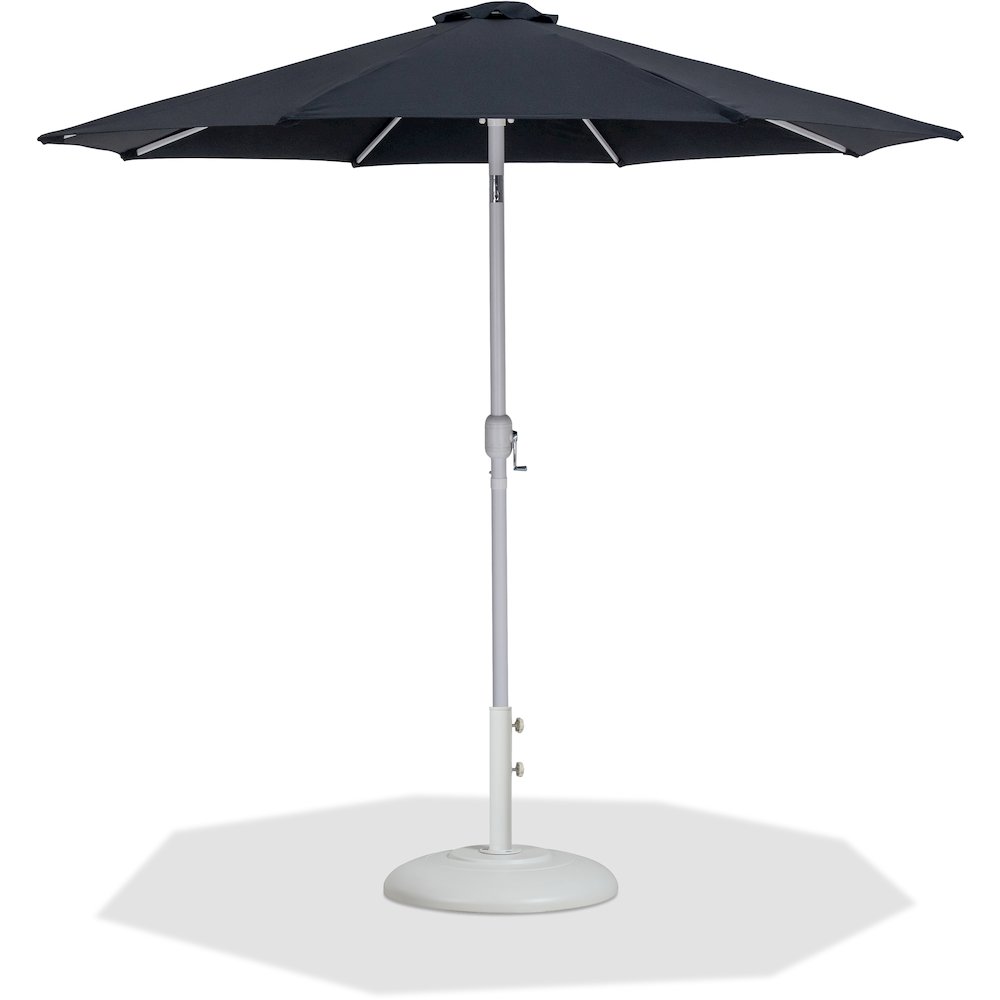 Fiji Black Fabric / Matte White Aluminum Patio Umbrella with Base Sets. Picture 1