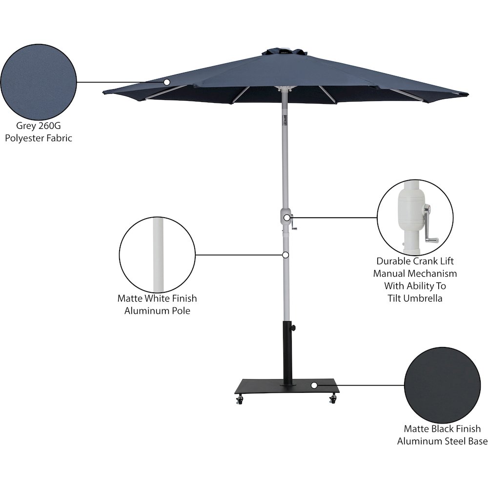 Fiji Grey Fabric / Matte Black Aluminum Patio Umbrella with Base Sets. Picture 19