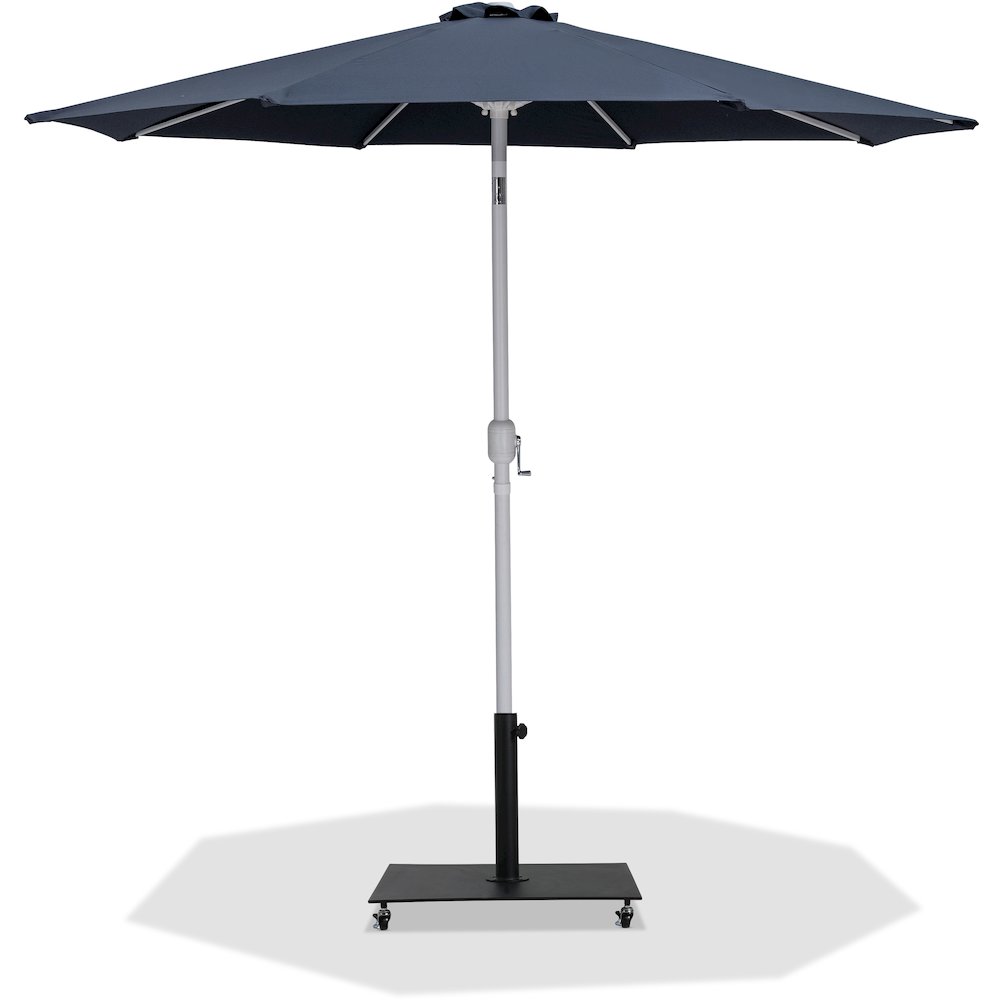 Fiji Grey Fabric / Matte Black Aluminum Patio Umbrella with Base Sets. Picture 1