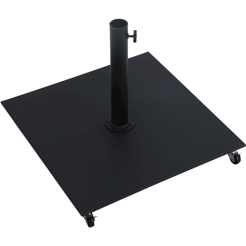 Fiji Grey Fabric / Matte Black Aluminum Patio Umbrella with Base Sets. Picture 9