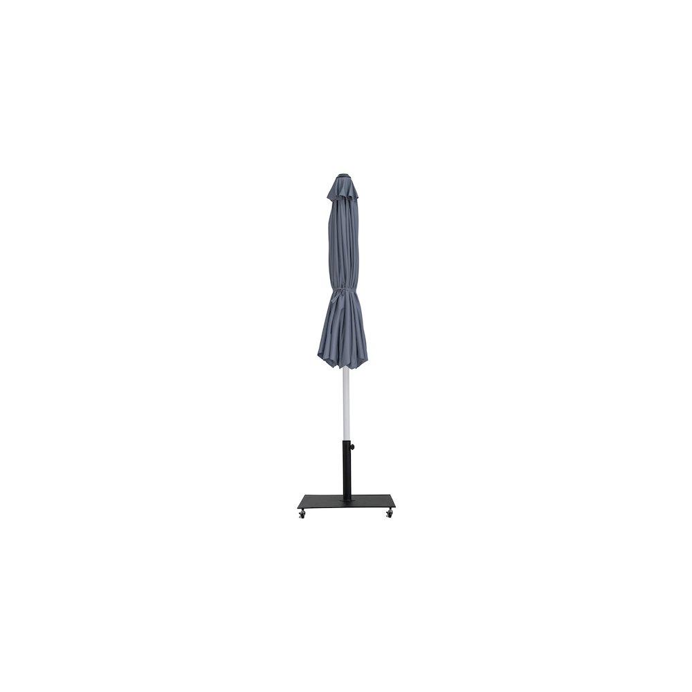 Fiji Grey Fabric / Matte Black Aluminum Patio Umbrella with Base Sets. Picture 13