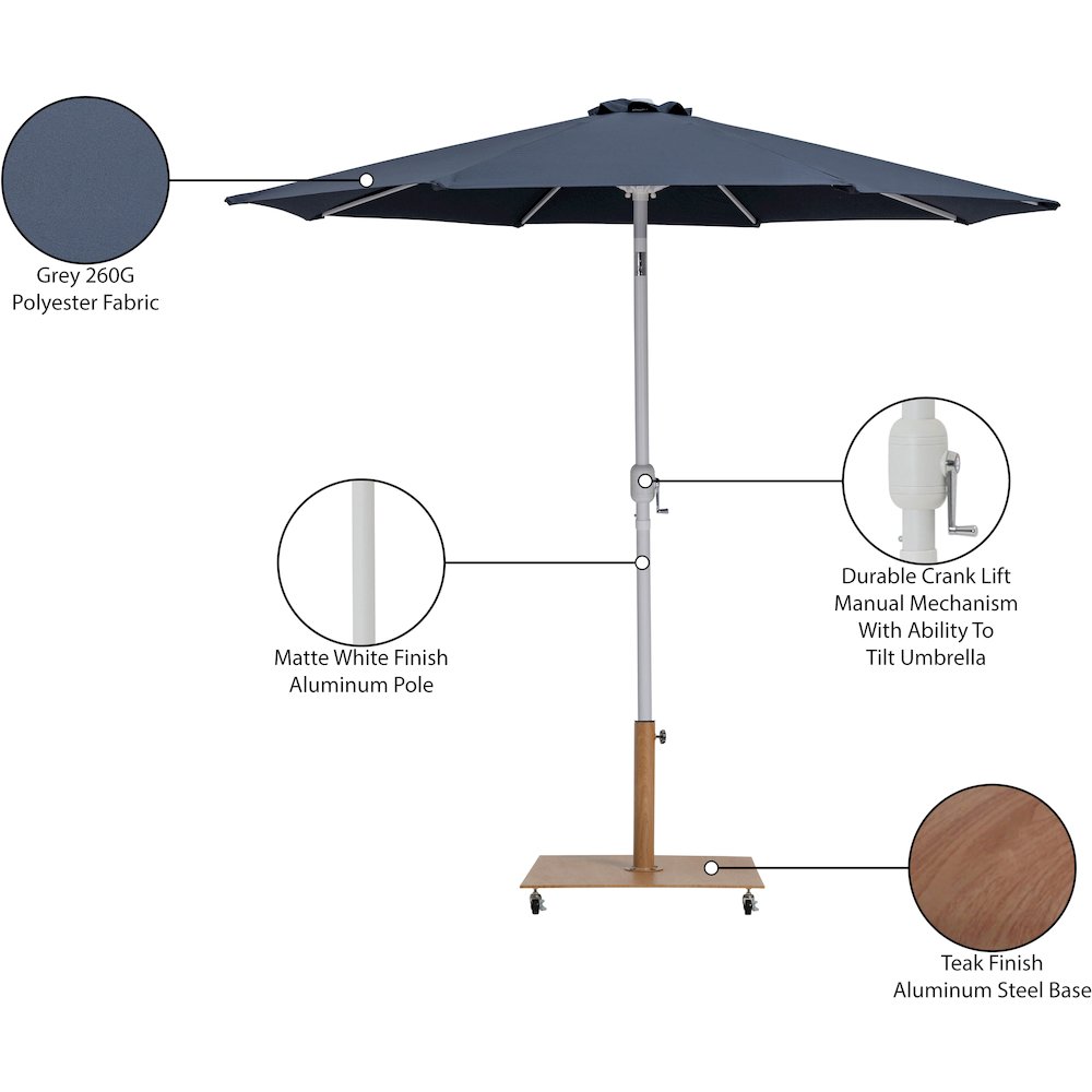 Fiji Grey Fabric / Teak Aluminum Patio Umbrella with Base Sets. Picture 19