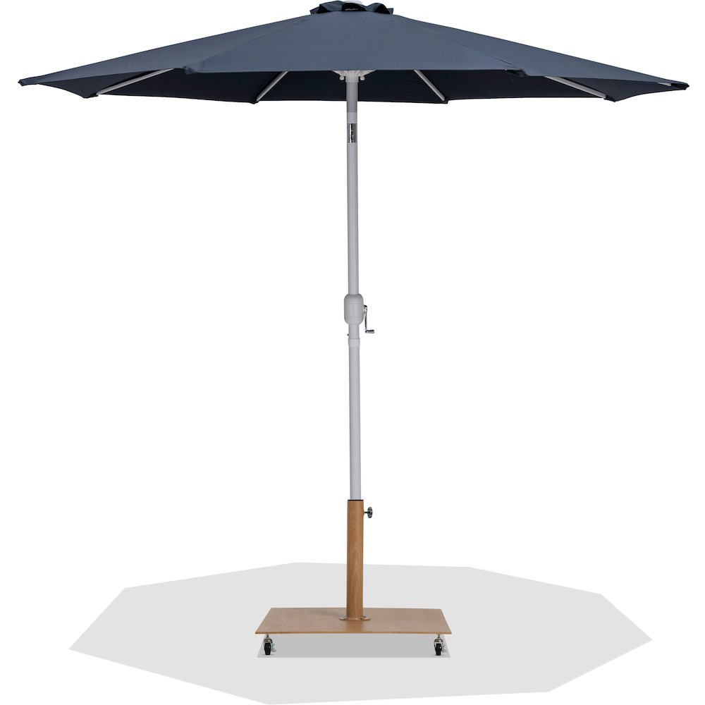 Fiji Grey Fabric / Teak Aluminum Patio Umbrella with Base Sets. Picture 1