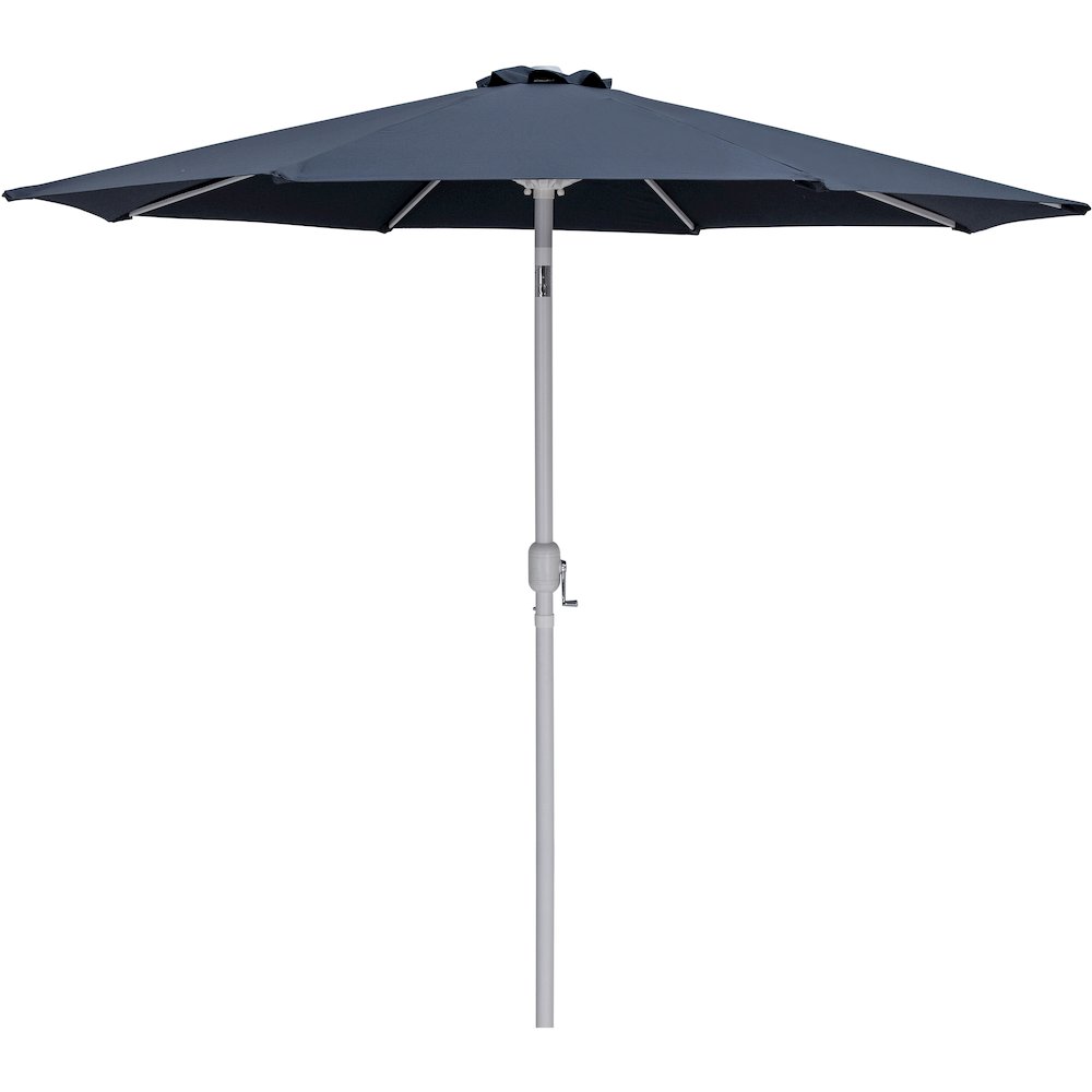 Fiji Grey Fabric / Teak Aluminum Patio Umbrella with Base Sets. Picture 2
