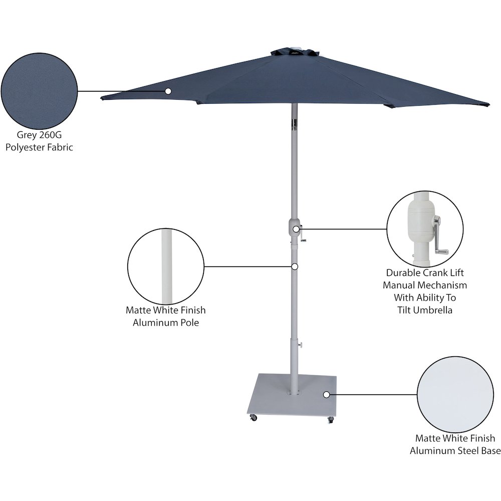 Fiji Grey Fabric / Matte White Aluminum Patio Umbrella with Base Sets. Picture 19