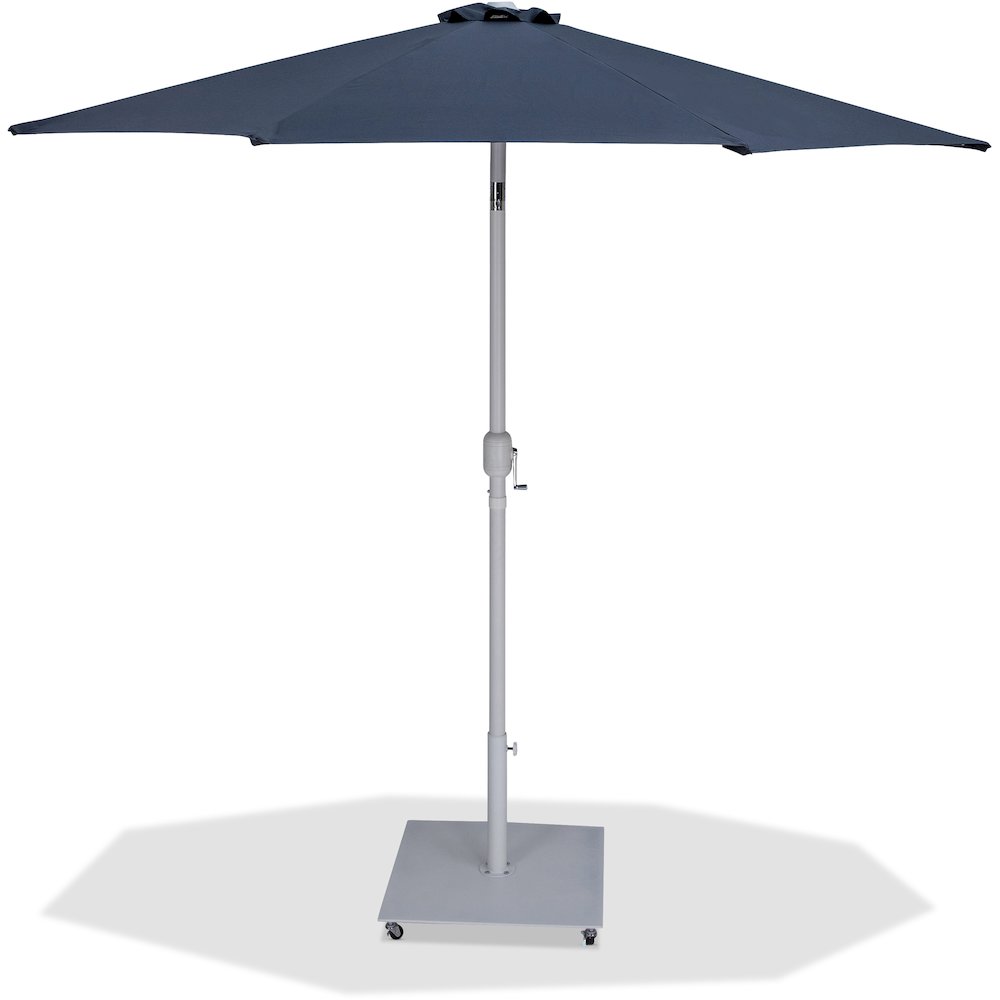 Fiji Grey Fabric / Matte White Aluminum Patio Umbrella with Base Sets. Picture 1