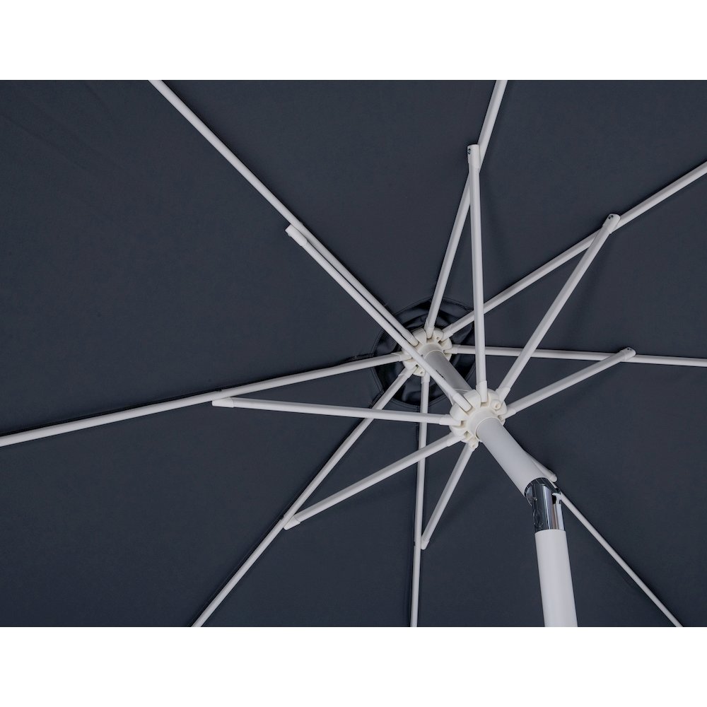 Fiji Grey Fabric / Matte White Aluminum Patio Umbrella with Base Sets. Picture 16