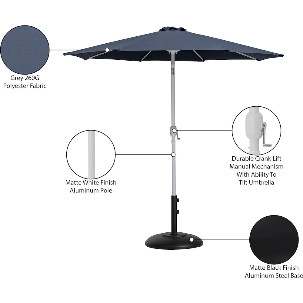Fiji Grey Fabric / Matte Black Aluminum Patio Umbrella with Base Sets. Picture 16