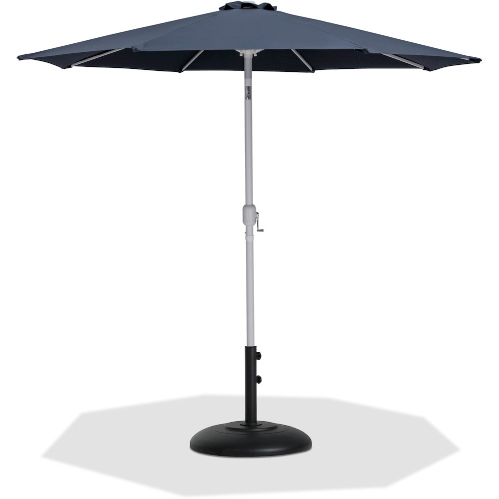 Fiji Grey Fabric / Matte Black Aluminum Patio Umbrella with Base Sets. Picture 1