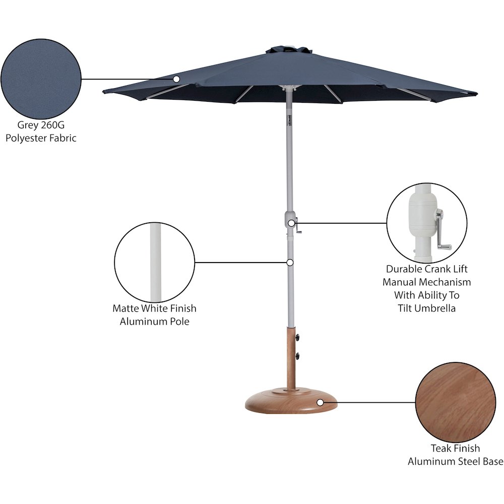 Fiji Grey Fabric / Teak Aluminum Patio Umbrella with Base Sets. Picture 16