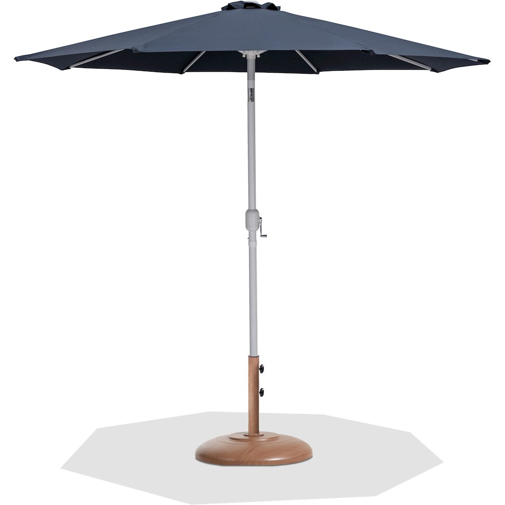 Fiji Grey Fabric / Teak Aluminum Patio Umbrella with Base Sets. Picture 1