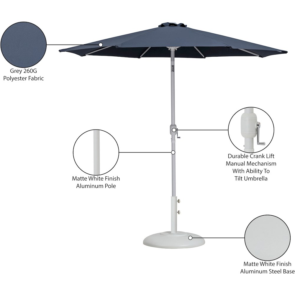 Fiji Grey Fabric / Matte White Aluminum Patio Umbrella with Base Sets. Picture 16