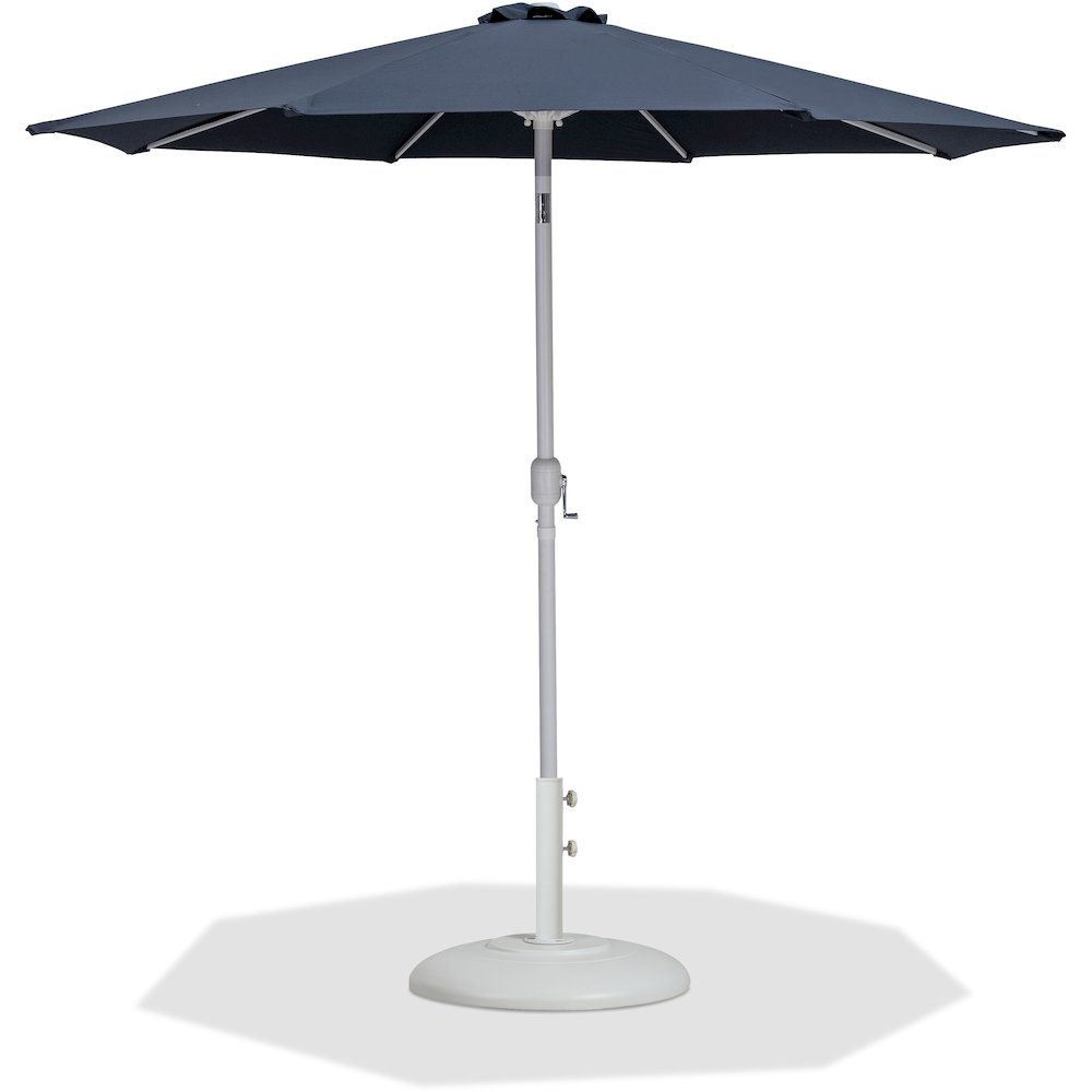 Fiji Grey Fabric / Matte White Aluminum Patio Umbrella with Base Sets. Picture 1
