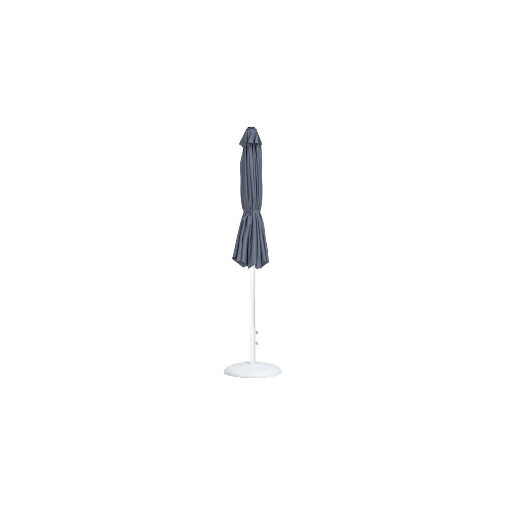 Fiji Grey Fabric / Matte White Aluminum Patio Umbrella with Base Sets. Picture 10