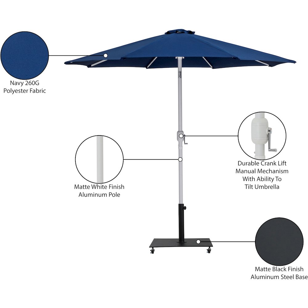 Fiji Navy Fabric / Matte Black Aluminum Patio Umbrella with Base Sets. Picture 19