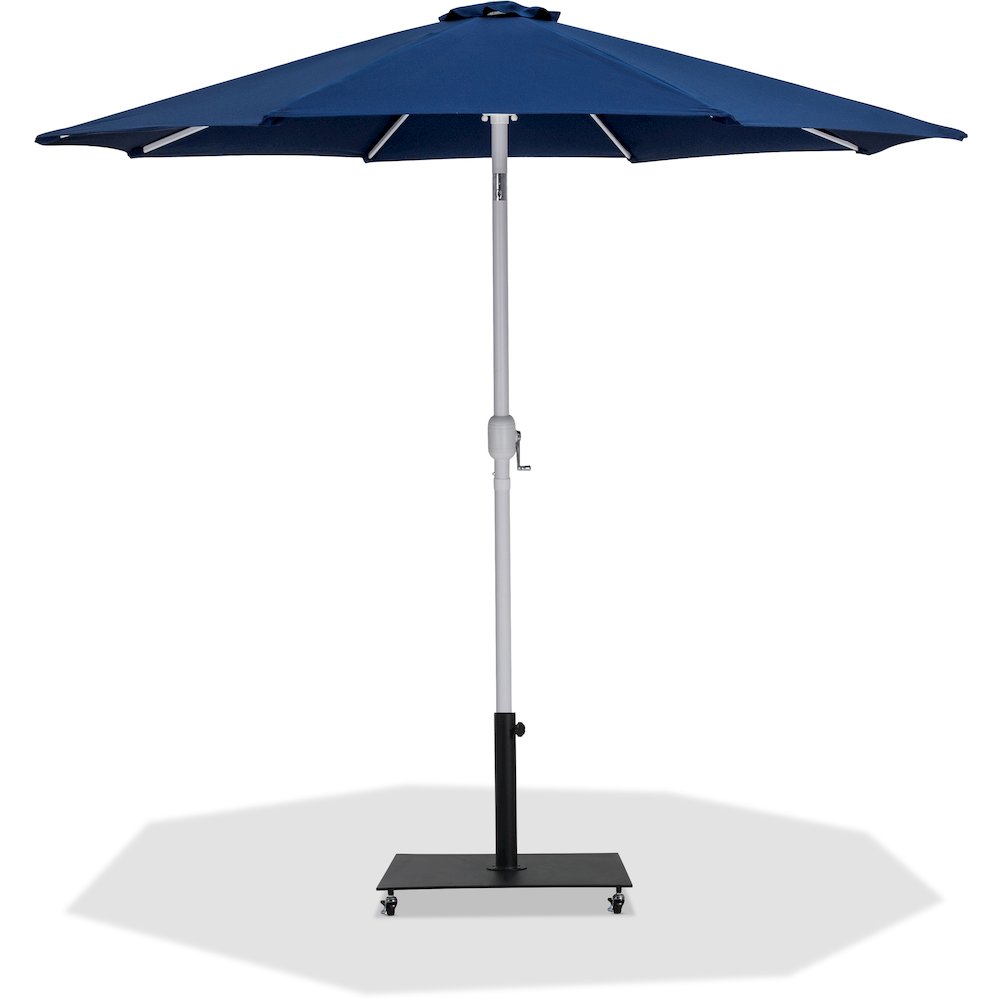 Fiji Navy Fabric / Matte Black Aluminum Patio Umbrella with Base Sets. Picture 1
