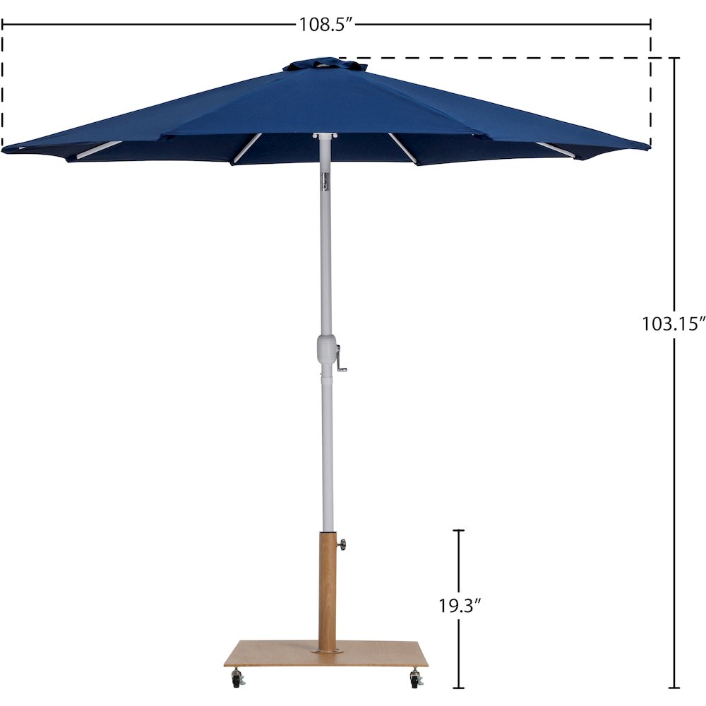 Fiji Navy Fabric / Teak Aluminum Patio Umbrella with Base Sets. Picture 18