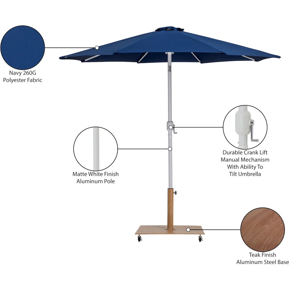 Fiji Navy Fabric / Teak Aluminum Patio Umbrella with Base Sets. Picture 19