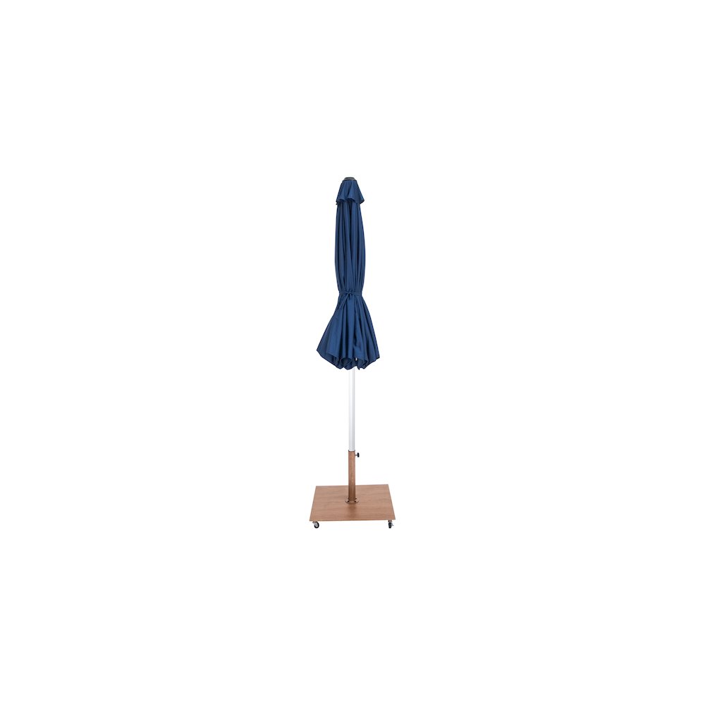 Fiji Navy Fabric / Teak Aluminum Patio Umbrella with Base Sets. Picture 13