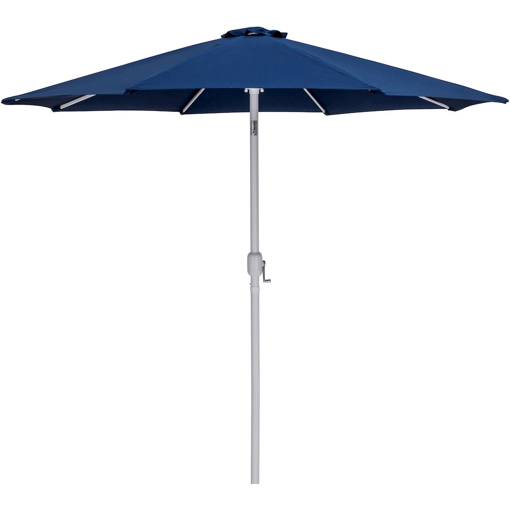 Fiji Navy Fabric / Teak Aluminum Patio Umbrella with Base Sets. Picture 2
