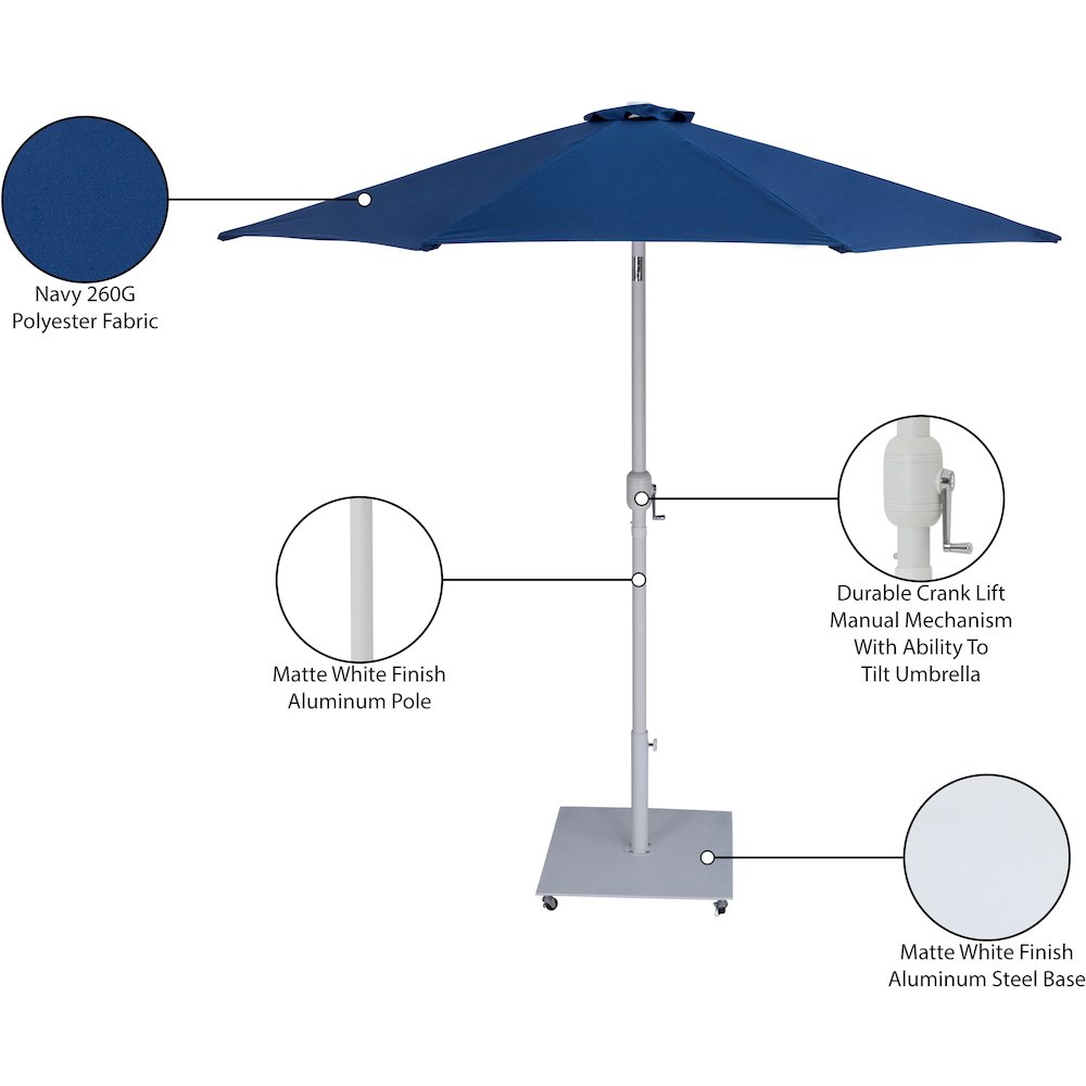 Fiji Navy Fabric / Matte White Aluminum Patio Umbrella with Base Sets. Picture 19