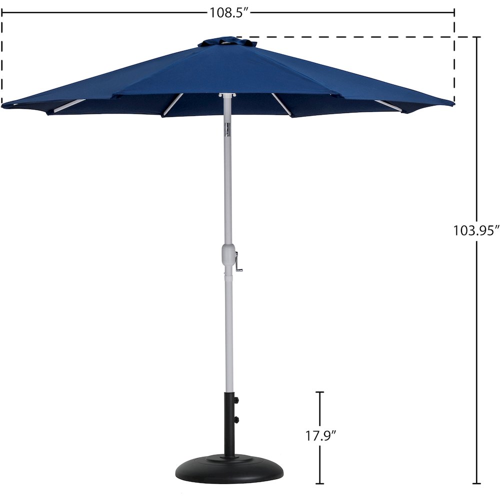 Fiji Navy Fabric / Matte Black Aluminum Patio Umbrella with Base Sets. Picture 15