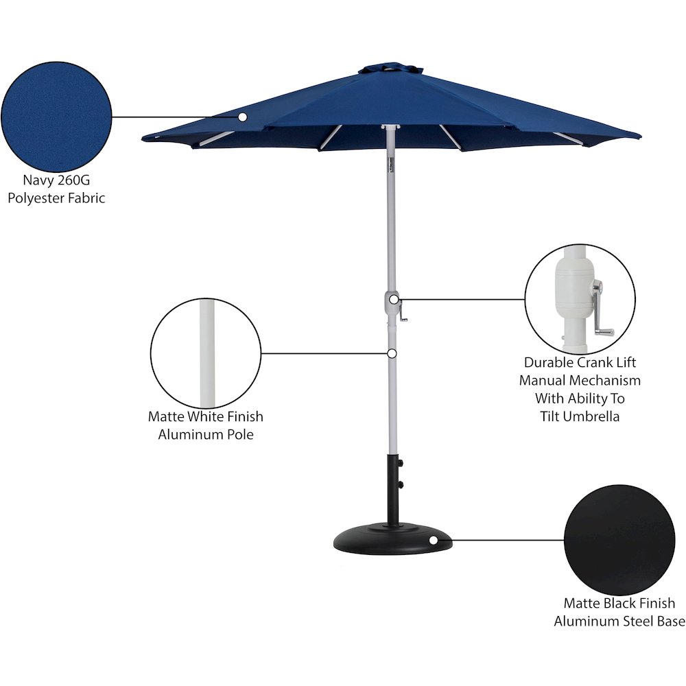 Fiji Navy Fabric / Matte Black Aluminum Patio Umbrella with Base Sets. Picture 16