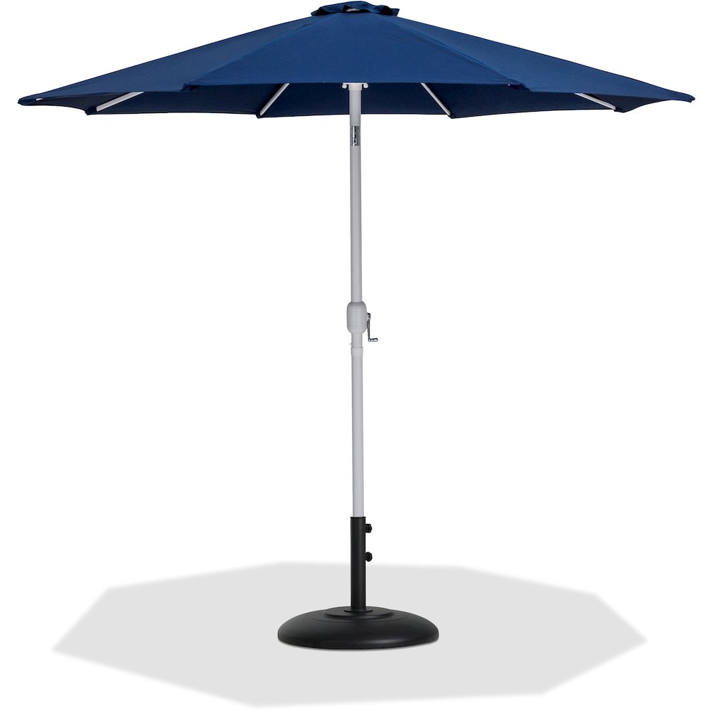 Fiji Navy Fabric / Matte Black Aluminum Patio Umbrella with Base Sets. Picture 1