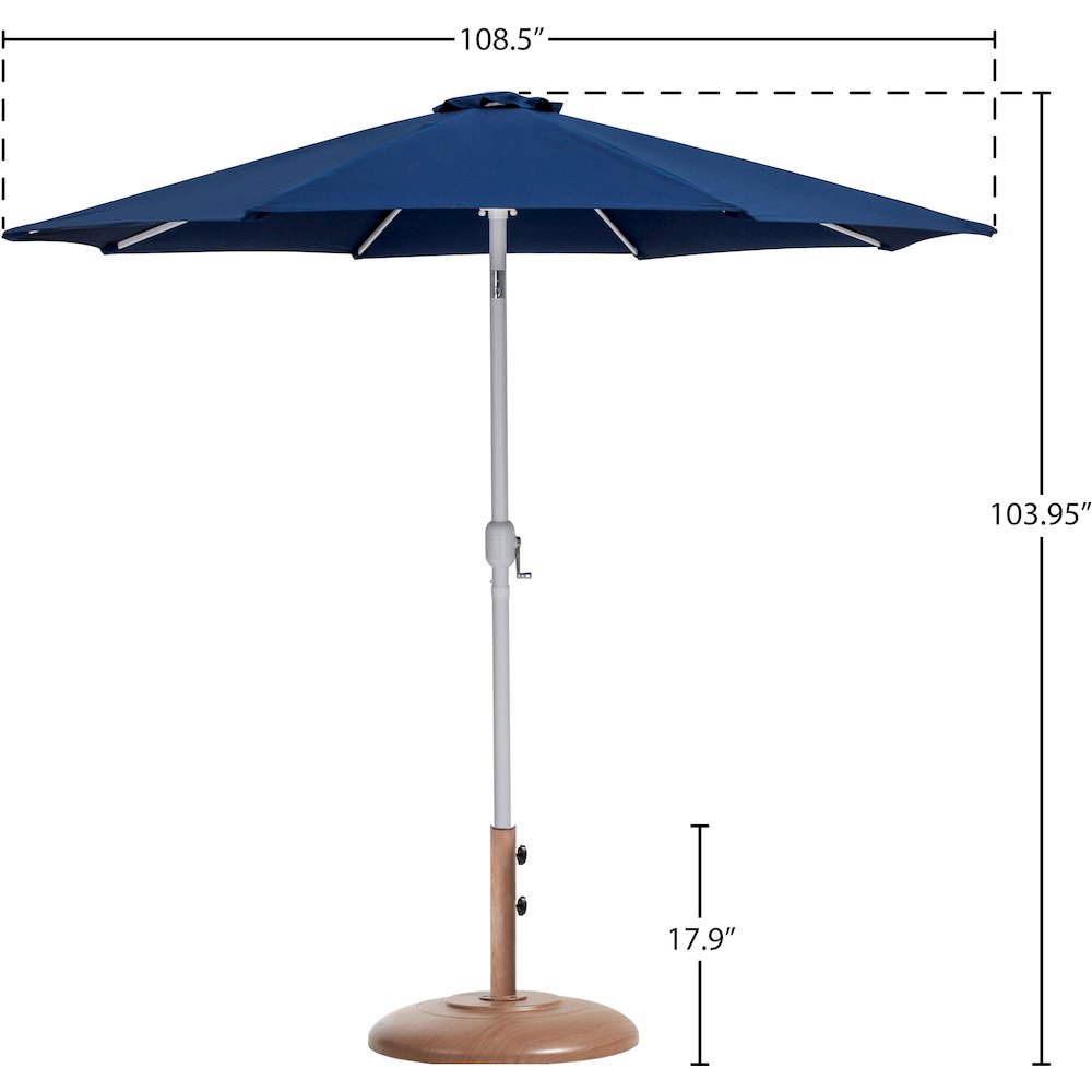 Fiji Navy Fabric / Teak Aluminum Patio Umbrella with Base Sets. Picture 15