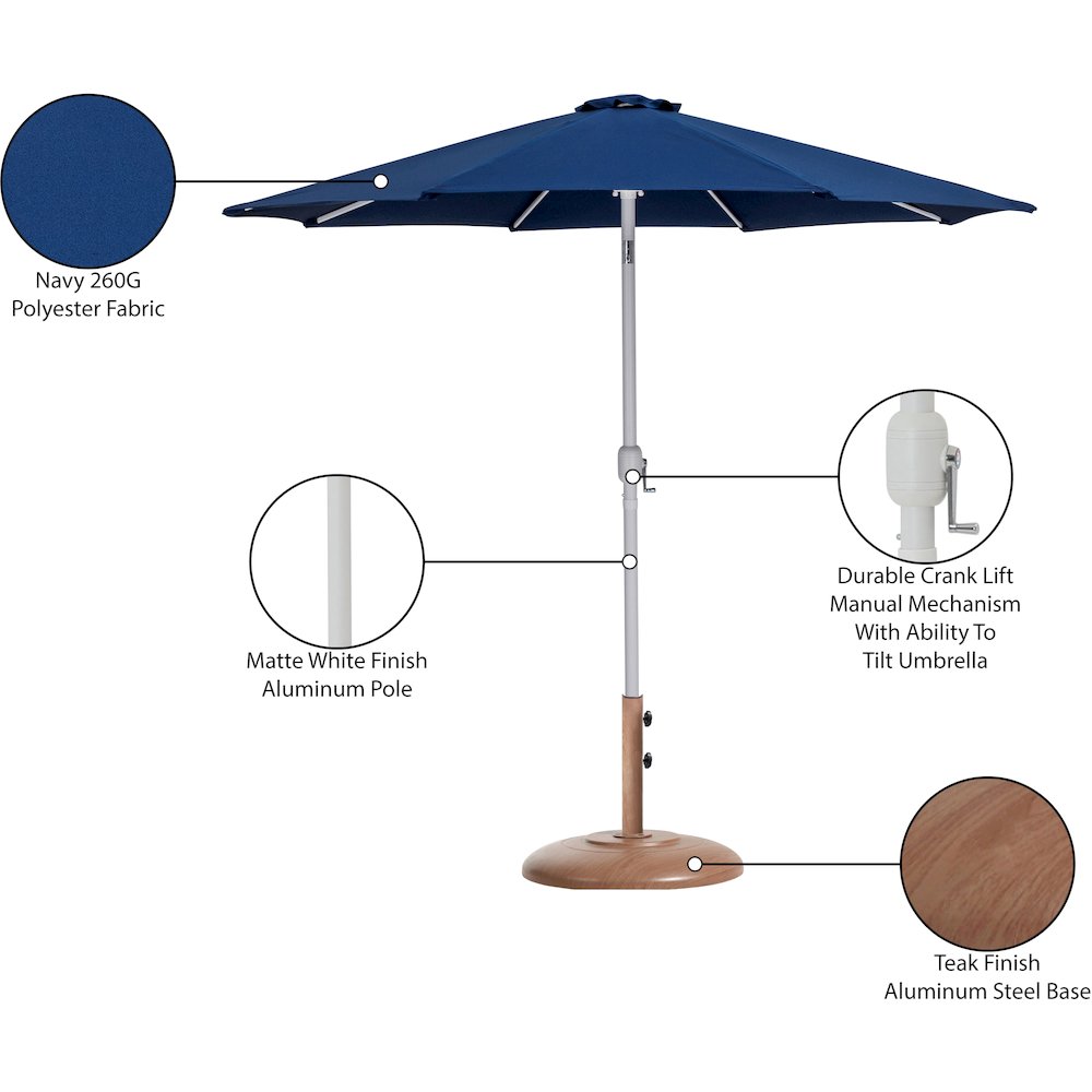 Fiji Navy Fabric / Teak Aluminum Patio Umbrella with Base Sets. Picture 16