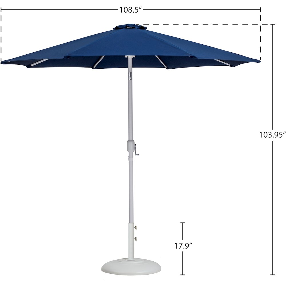 Fiji Navy Fabric / Matte White Aluminum Patio Umbrella with Base Sets. Picture 15