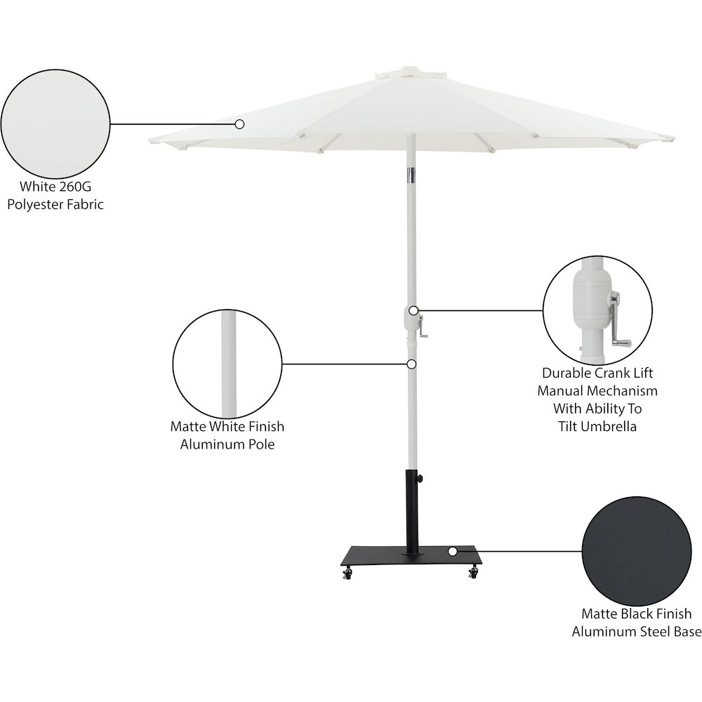 Fiji White Fabric / Matte Black Aluminum Patio Umbrella with Base Sets. Picture 19
