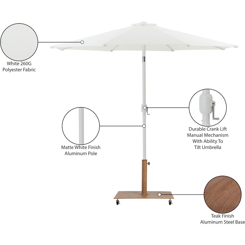 Fiji White Fabric / Teak Aluminum Patio Umbrella with Base Sets. Picture 19