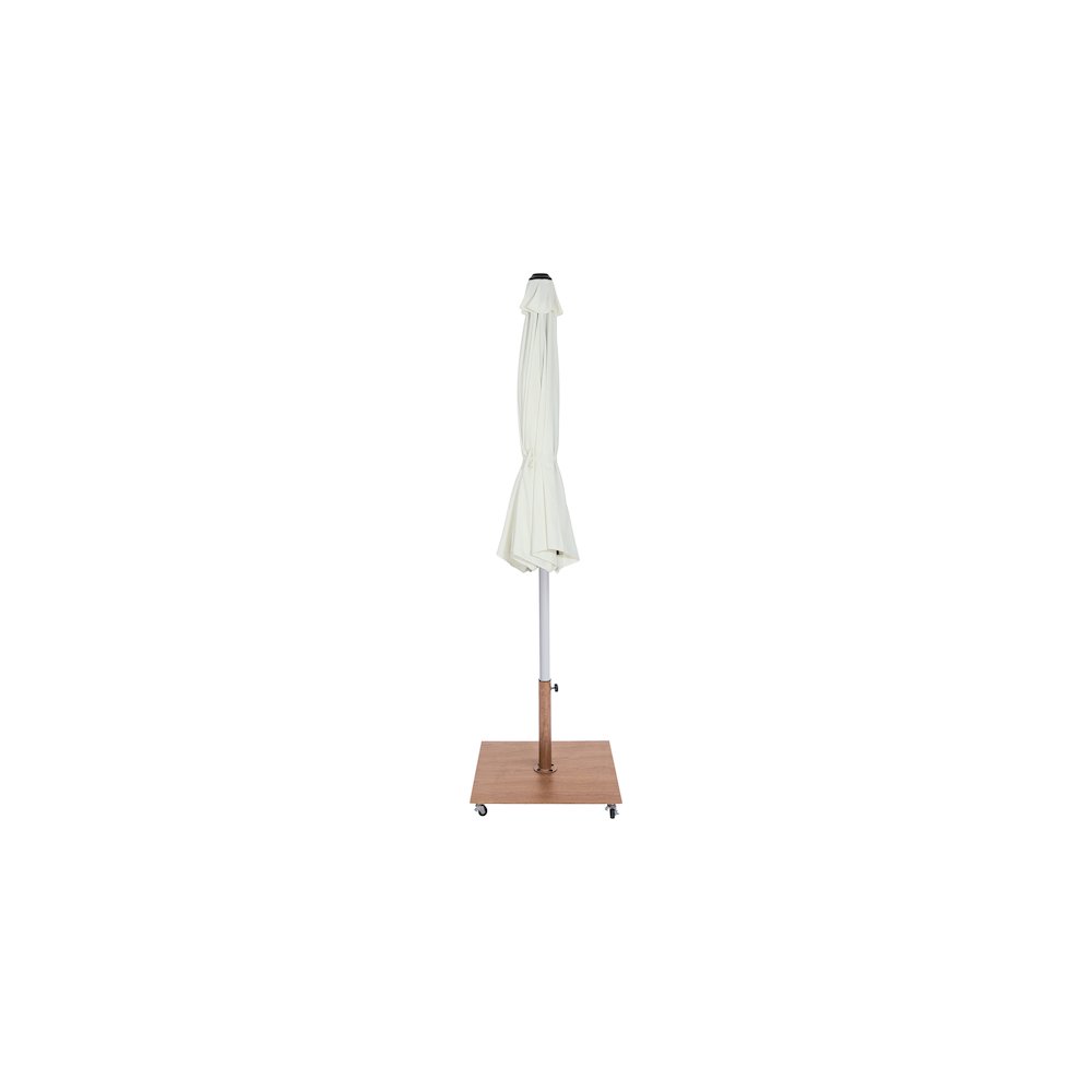 Fiji White Fabric / Teak Aluminum Patio Umbrella with Base Sets. Picture 13