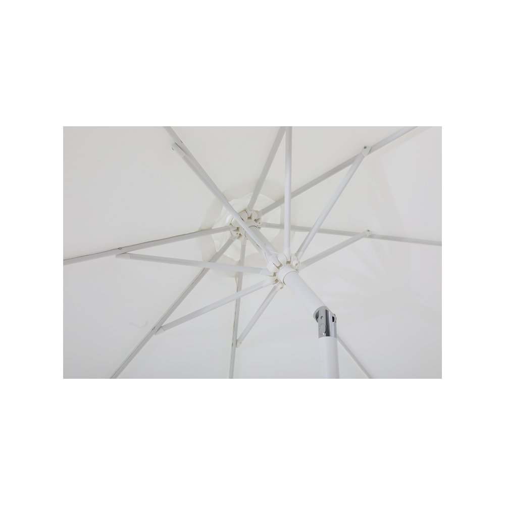 Fiji White Fabric / Teak Aluminum Patio Umbrella with Base Sets. Picture 16