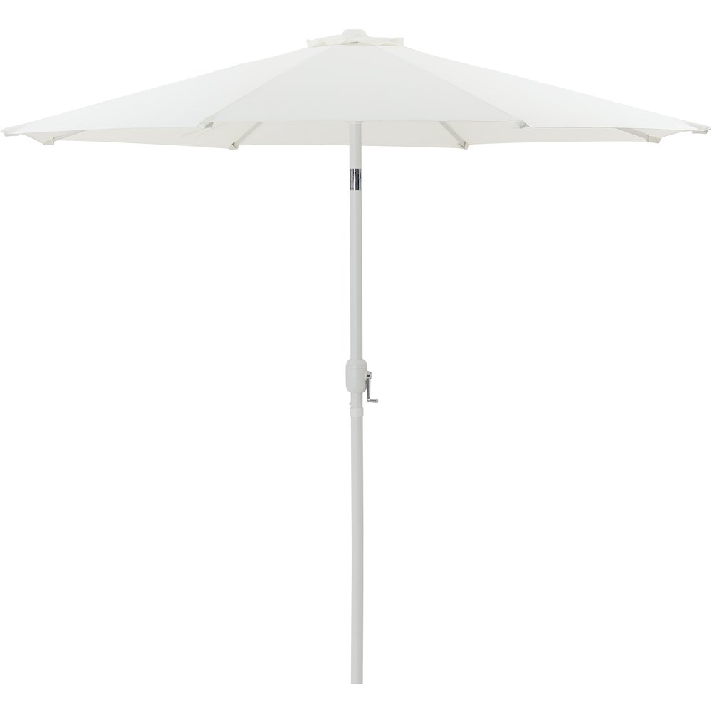 Fiji White Fabric / Teak Aluminum Patio Umbrella with Base Sets. Picture 2