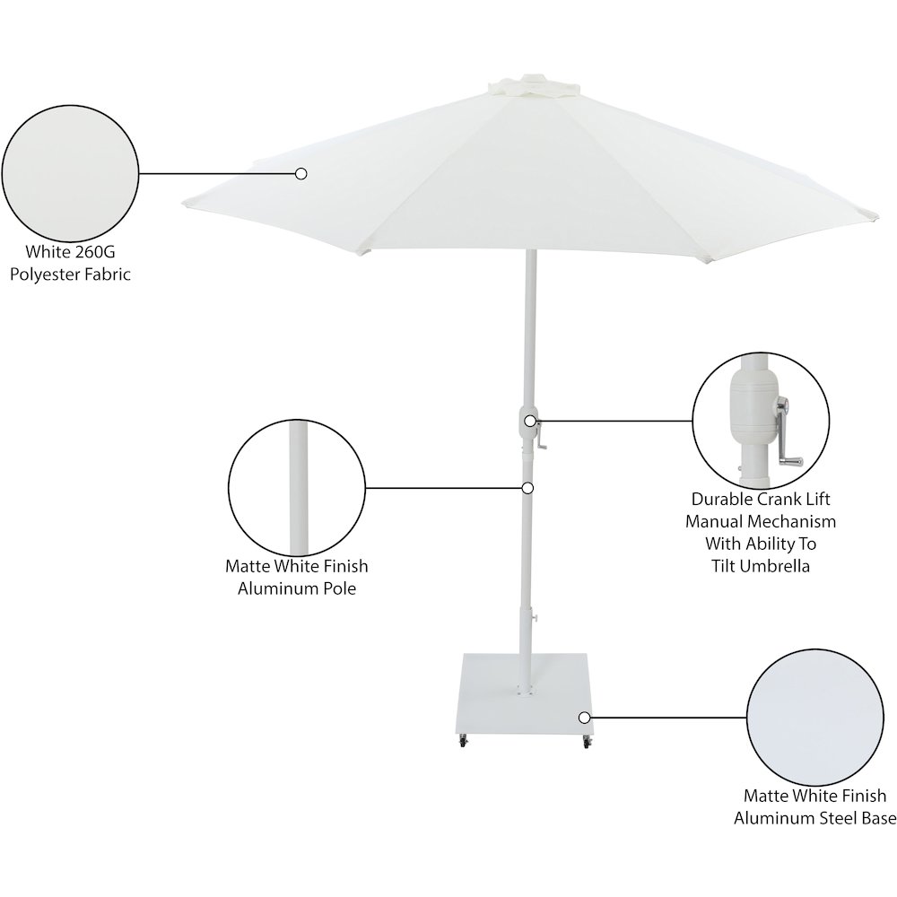 Fiji White Fabric / Matte White Aluminum Patio Umbrella with Base Sets. Picture 19