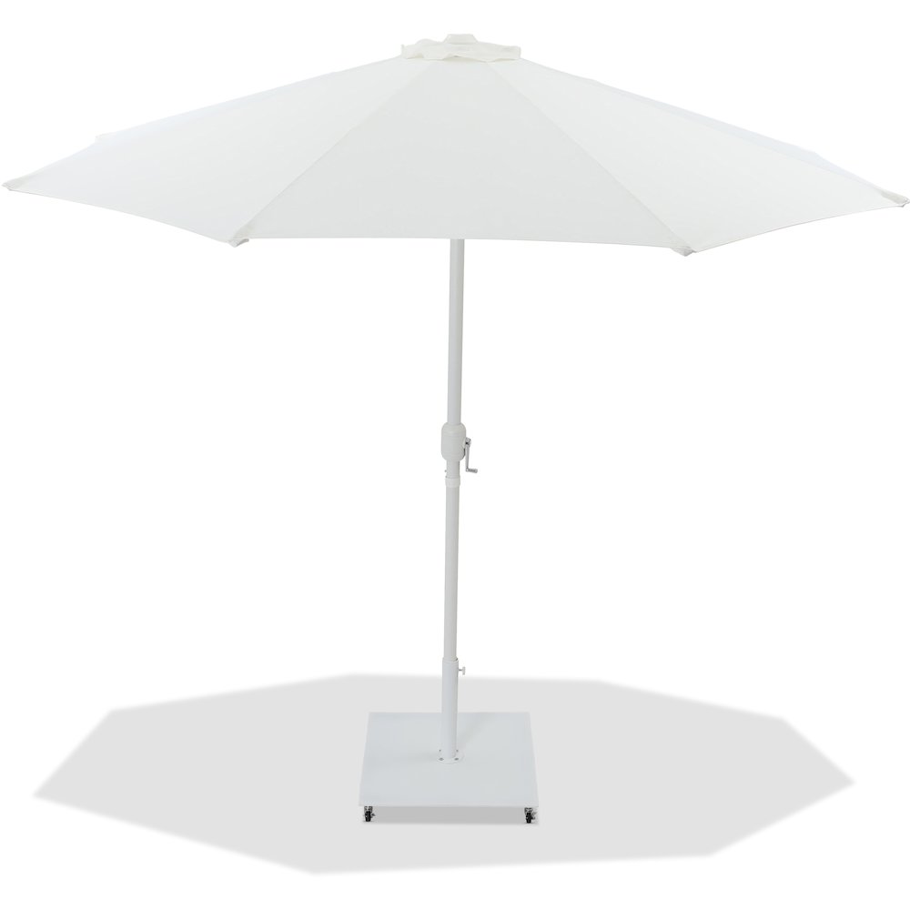 Fiji White Fabric / Matte White Aluminum Patio Umbrella with Base Sets. Picture 1