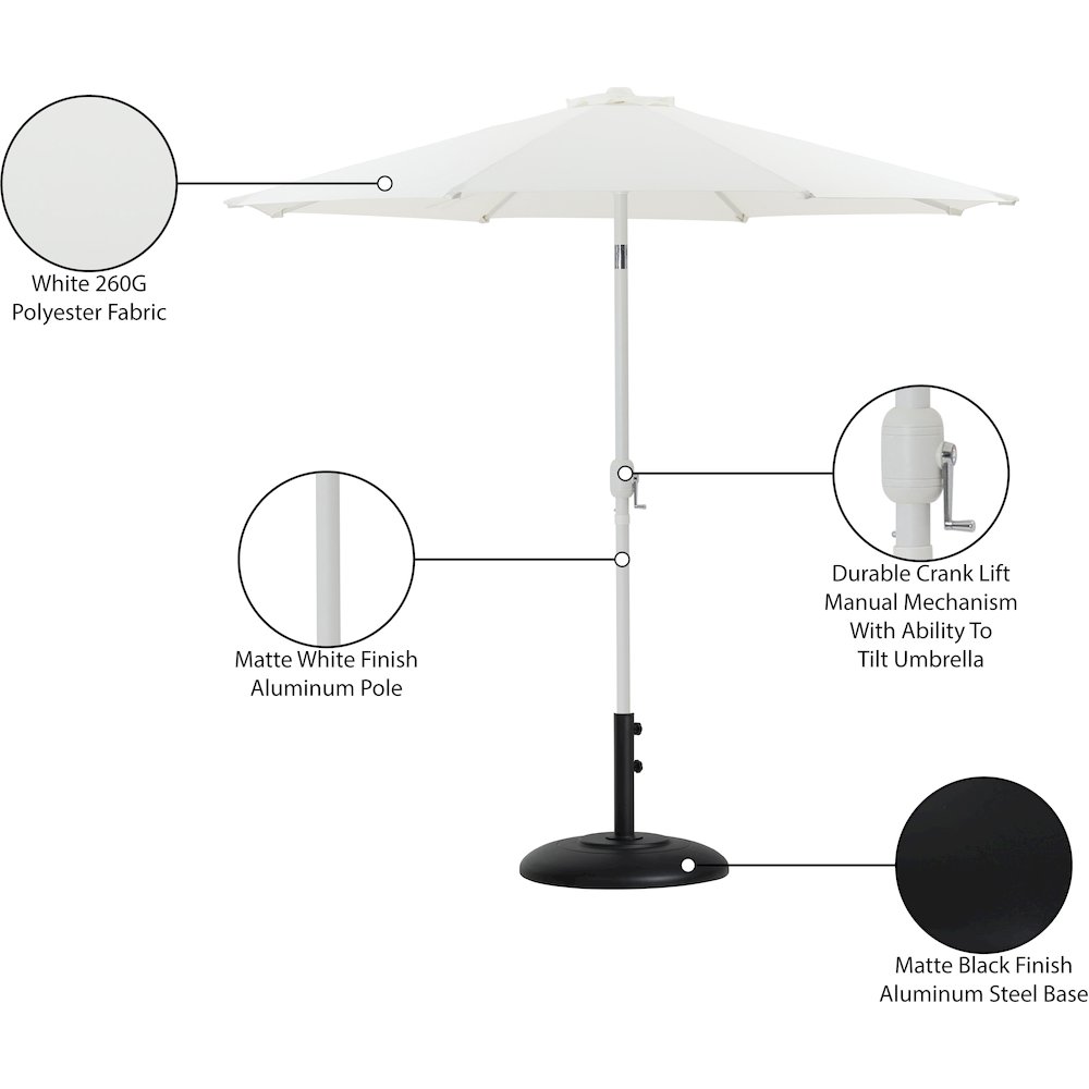 Fiji White Fabric / Matte Black Aluminum Patio Umbrella with Base Sets. Picture 16