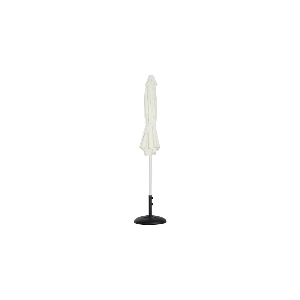 Fiji White Fabric / Matte Black Aluminum Patio Umbrella with Base Sets. Picture 10
