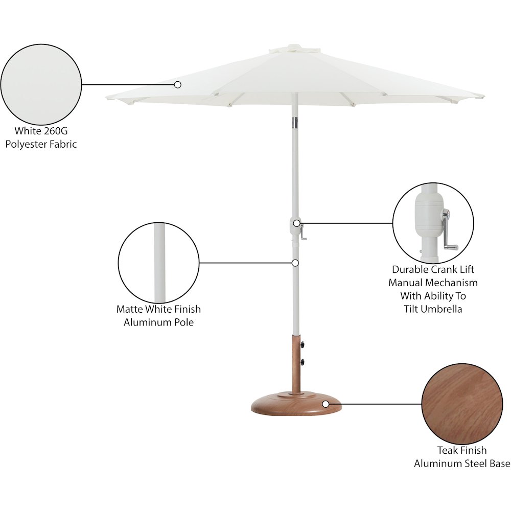 Fiji White Fabric / Teak Aluminum Patio Umbrella with Base Sets. Picture 16